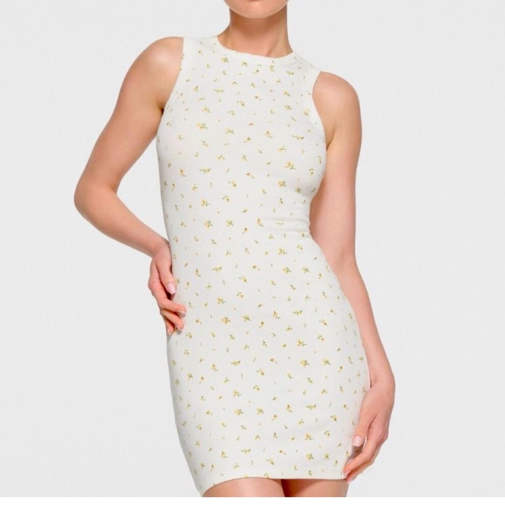 White SKIMS Marigold/Rosebud Print Cotton Rib Tank Dress Size Small